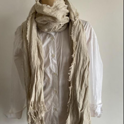 洗いこまれた綾織リネンウール  フリンジ　ストール 1枚目の画像