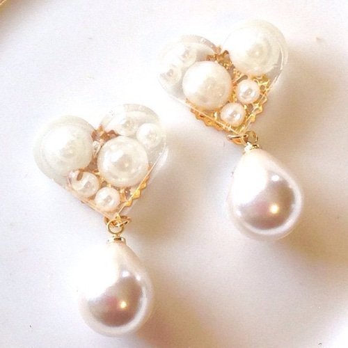 薔薇ビジュー♡リトルウッズ　雫　ボタニカルレジン　ピアス/イヤリング✩*¨ 薔薇ビジュー♡リトルウッズ 雫 ボタニカルレジン ピアス