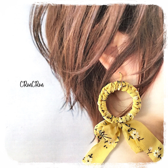 pierce/earring♡シフォンリボン  ピアス イヤリング 花 フラワー 春 1枚目の画像