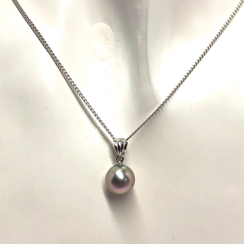 SV925】一粒 ブルー グレー パール ネックレス(8mm・あこや真珠 SV925】一粒 ブルー グレー パール ネックレス(8mm・あこや真珠