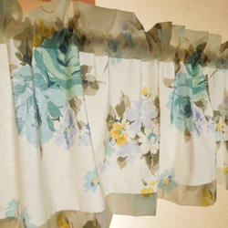 みはみはママ ブルー 素敵なバラ柄カフェカーテン バランスカーテン ブルー 素敵なバラ柄カフェカーテン バランスカーテン カーテン