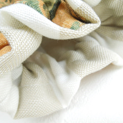 廃番生地につき１点のみです：マスタードなボタニカル☆イギリス製コットンプリントの巾着：フェイクレザー切替 9枚目の画像