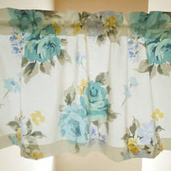 100×40丈：水色がキレイ・大きな花柄のコットン100％カフェカーテン:受注製作です 2枚目の画像