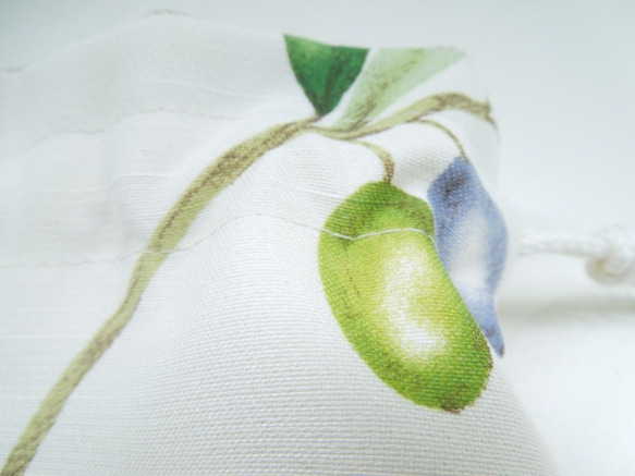 ボタニカル・グリーン☆オリーブのコロンとした巾着ポーチ:受注製作です 7枚目の画像