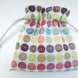 カラフル・ドットのこきんちゃん☆ふっくら織り模様の小さい巾着ポーチ:受注製作です 3枚目の画像