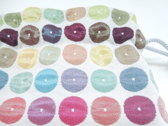 カラフル・ドットのこきんちゃん☆ふっくら織り模様の小さい巾着ポーチ:受注製作です 5枚目の画像