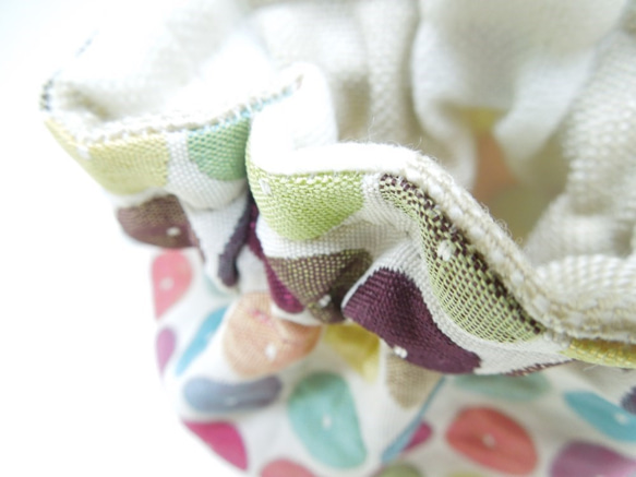 カラフル・ドットのこきんちゃん☆ふっくら織り模様の小さい巾着ポーチ:受注製作です 7枚目の画像