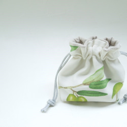 ボタニカル・グリーン☆オリーブのこきんちゃん・小さい巾着ポーチ:受注製作です 3枚目の画像