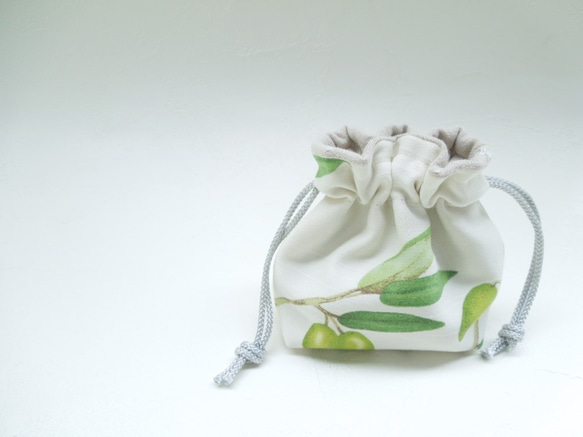 ボタニカル・グリーン☆オリーブのこきんちゃん・小さい巾着ポーチ:受注製作です 3枚目の画像
