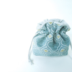 モロッカン・サックスブルーのコロンとした巾着ポーチ:受注製作です　 10枚目の画像
