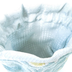 モロッカン・サックスブルーのコロンとした巾着ポーチ:受注製作です　 5枚目の画像