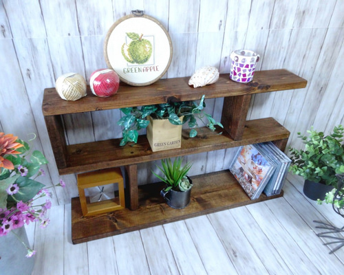 ハンドメイド ４段ラック 幅70cm (チーク色) アジアン家具 木製ラック チーク家具 無垢材 オープンラック 4