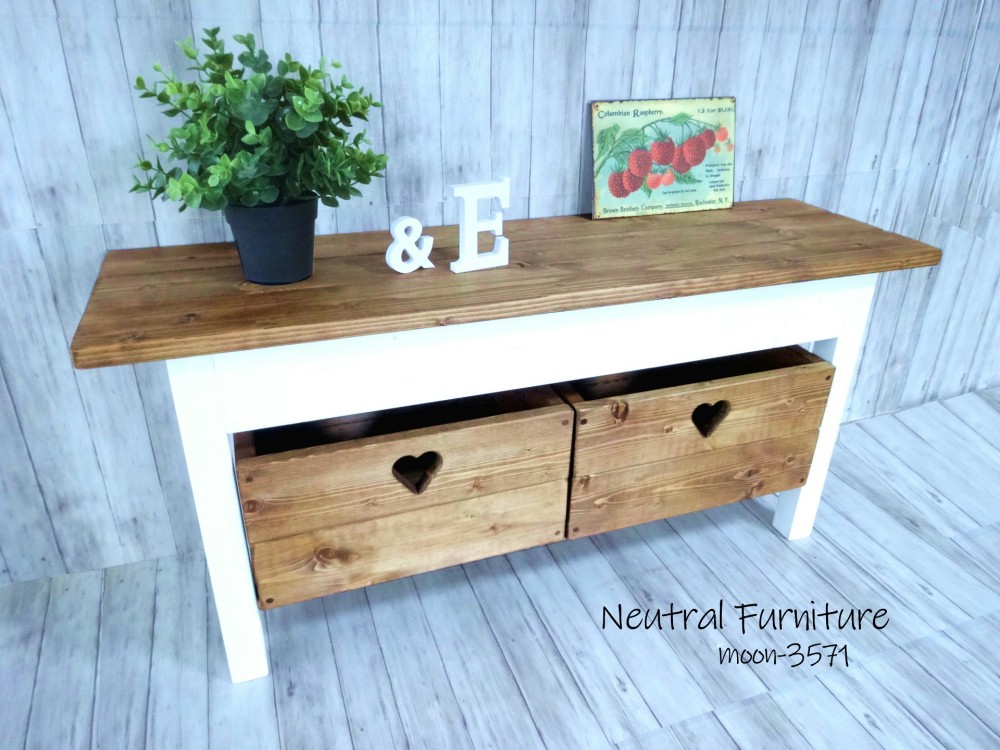 ハンドメイド ショートベンチ ハートボックス (ダークチーク色）