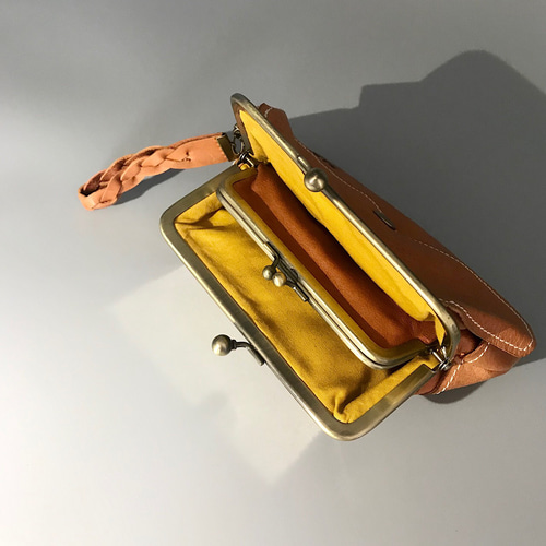 アンティーク がま口 財布 銀製 口金 根付 口金式 国産金具 牛革