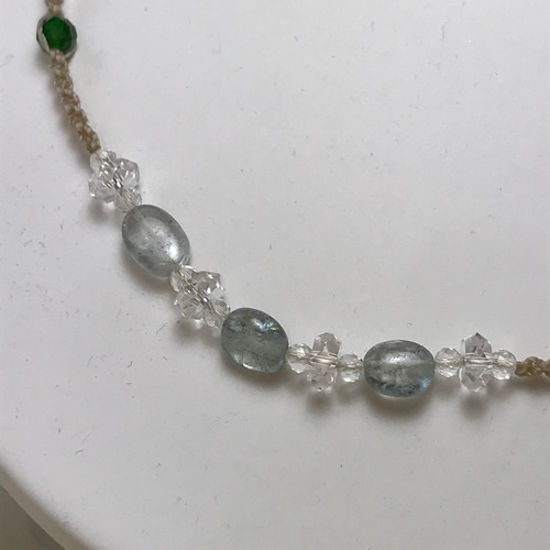 マクラメ編みネックレス モスアクアマリン