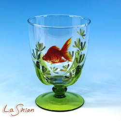 ○●La shion●○ 水草と金魚のショートステムグラスB　単品 2枚目の画像