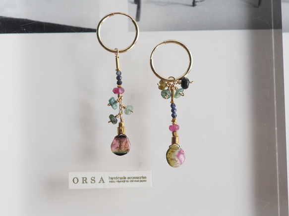 Anahita 〈pierce〉 ：watermelon tourmaline hoop 4枚目の画像