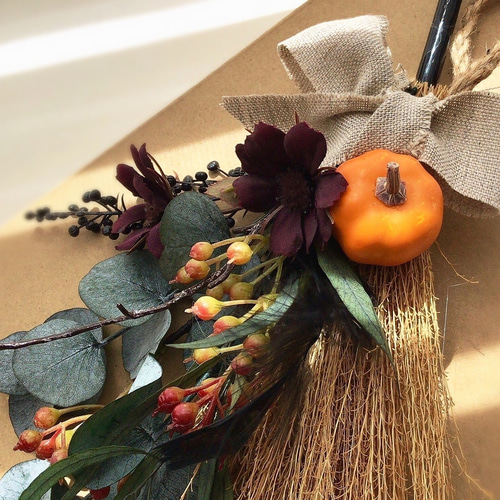 ハロウィン ホウキ 壁掛け ゜・*:.。❁ かぼちゃ プリザーブド 