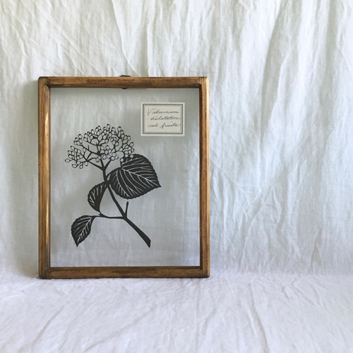 植物標本シリーズ】ガマズミの実の切り絵フレーム タペストリー