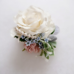 コサージュ＊大輪ローズとブルー系花束のコサージュ(P6) 3枚目の画像