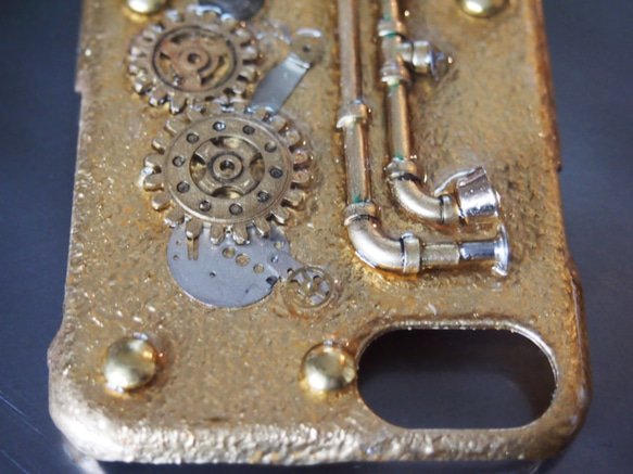 【送料無料】機械術機関式携帯ケース 「Garbage Factory」A006（スマホケースレジン時計歯車真鍮） 5枚目の画像