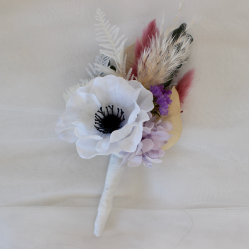 アネモネ ウェディングブーケ ヘッドドレス ブトニア3点セット ピンク