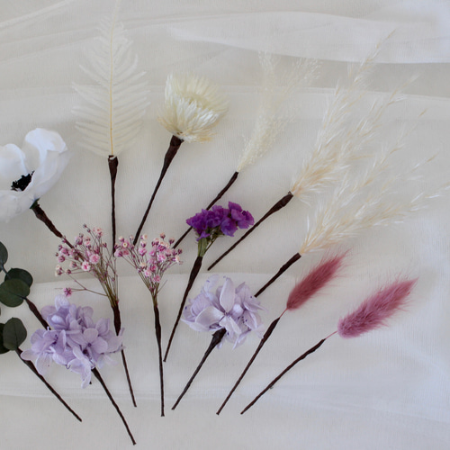 アネモネ ウェディングブーケ ヘッドドレス ブトニア3点セット ピンク