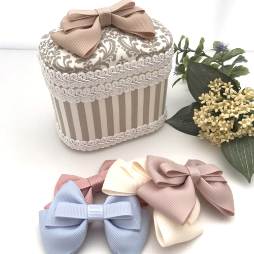 綿棒ケース 小物ケース ♡ダマスク×ストライプ柄×ホワイトブレード 