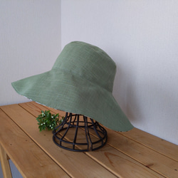 大きなプリム　フリーサイズ（調整可能）　リネン&コットン帽子　リバーシブル　畳める　用途色々ストッパー付き 3枚目の画像