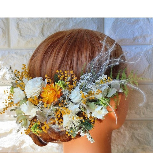 ドライフラワー髪飾り ～ミモザ～ 卒業式 ウエディング 春 夏 成人式