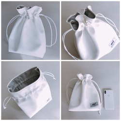 レザー巾着バッグ：ホワイト（ビニルレザー使用） 4枚目の画像