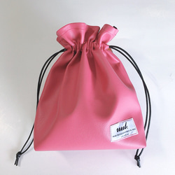 レザー巾着バッグ：スモーキーピンク（ビニルレザー使用） 1枚目の画像