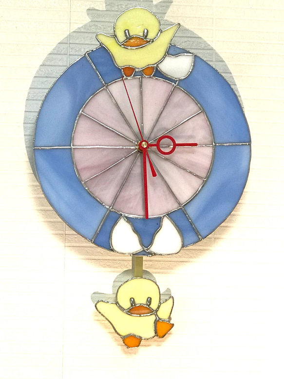 ステンドグラスひよこの振り子時計 掛け時計・置き時計 のんちゃん