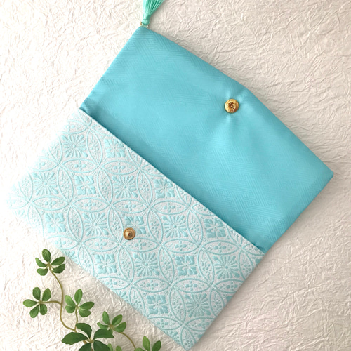 受注製作》艶やか フラットポーチ(かぶせタイプ) タッセル付き 七宝