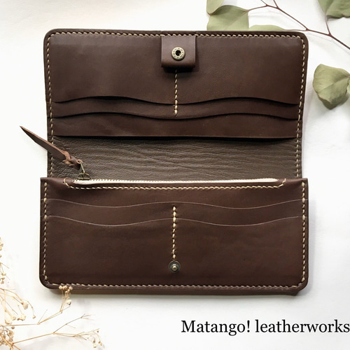 MarkⅡさん専用 極厚ヌメ革長財布 二つ折り長財布 カービングレザー メンズ財布 レディース財布 長
