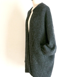 ゆったり暖か　ミックス糸のハーフコート　ウール100％　アーバン シック　藍鼠系色 4枚目の画像