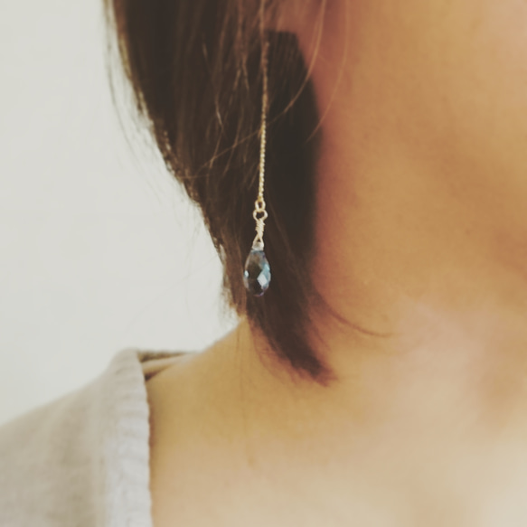 denim blue pierced earrings 3枚目の画像