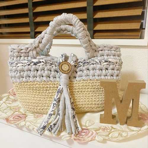 再再再再販】ズパゲッティ☆麻ひもマルシェ(Mサイズ) かごバッグ 