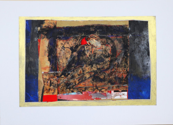 "2019-1210"　 17x 26x 0.1cm 　抽象絵画　紙にアクリル、コラージュ　ドローイング 1枚目の画像