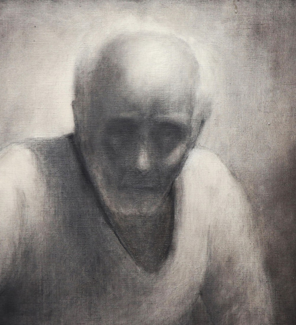 「死と対峙する老人」キャンバスに木炭デッサン、鉛筆　72.7 x 91 x 2 cm（肖像画オーダー制作可） 2枚目の画像