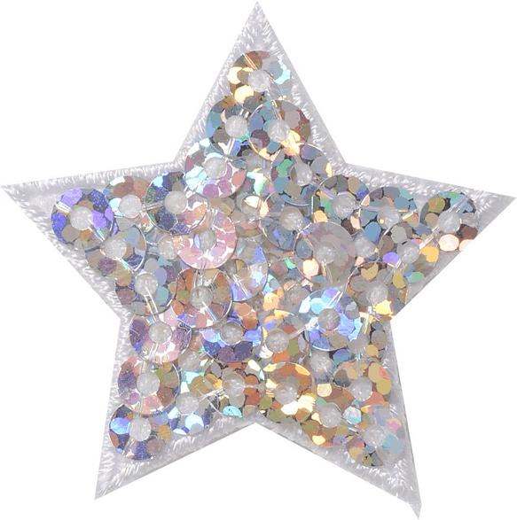 スパンコール星(シルバー)大アイロンワッペン 入園入学 ハンドメイド