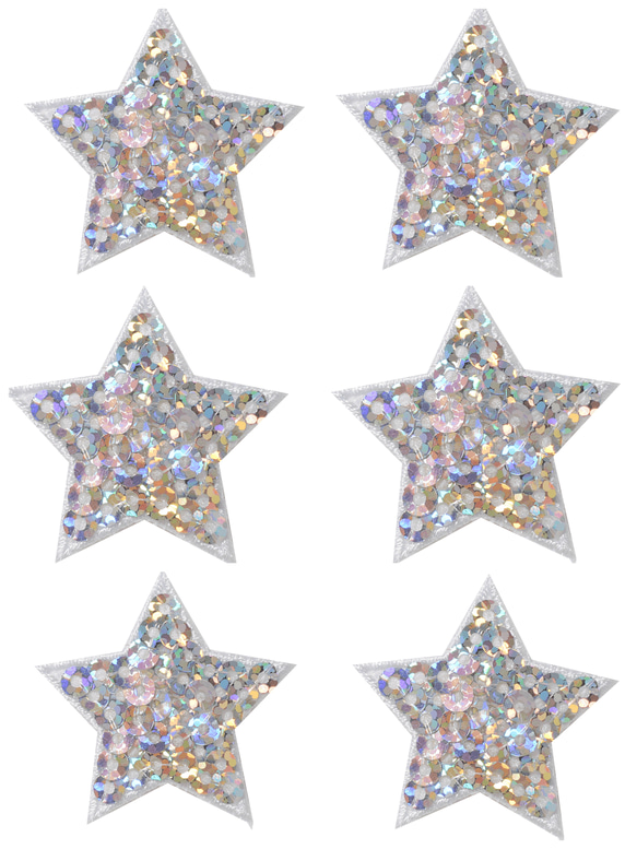 スパンコール星(シルバー)アイロンワッペン 6枚セット 1枚目の画像