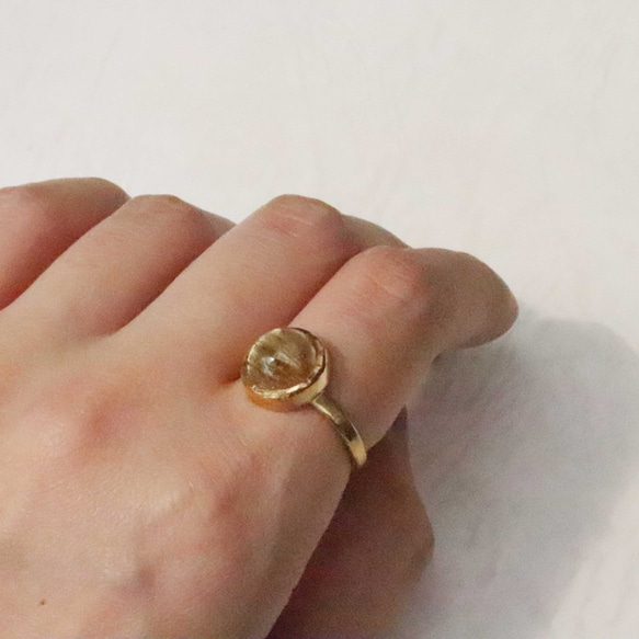 【cabochon ring】ルチルクォーツ10㎜・真鍮（brass）・天然石（12号） 8枚目の画像