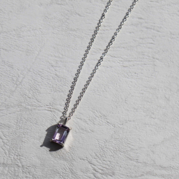 【Rectangle: Bi-color amethyst】silver925・ネックレス・40cm 5枚目の画像