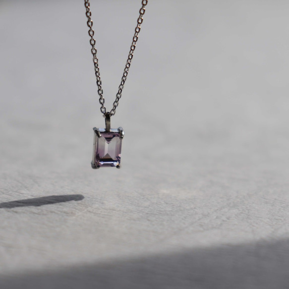 【Rectangle: Bi-color amethyst】silver925・ネックレス・40cm 6枚目の画像