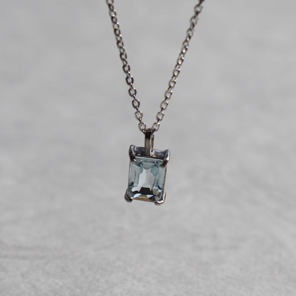 【Rectangle: Blue topaz】silver925・ネックレス・40cm 2枚目の画像