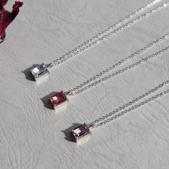 【Rectangle: Blue topaz】silver925・ネックレス・40cm 5枚目の画像