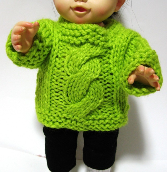 ぽぽちゃん・ちぃぽぽちゃん☆縄編みセーター（グリーン
