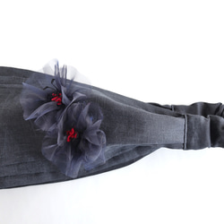 再販◆アネモネの花飾りと墨ブラック色リネンのヘアバンド (hairband169)◆受注製作◆ 5枚目の画像