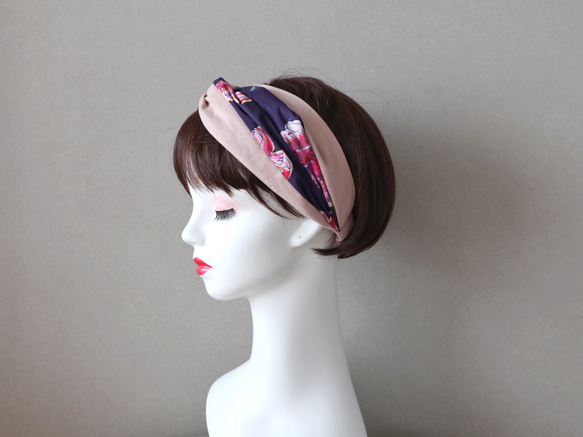再販19◆リバティ(ピンクのピオニー)のヘアバンド<hairband185>◆受注製作◆ 4枚目の画像